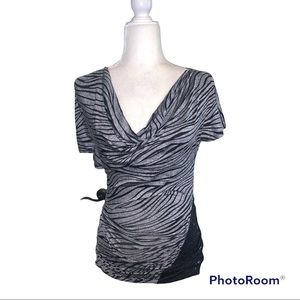 Mustard Seed Silver and Black Zebra Stripe Top with Black Sequins Sz SM